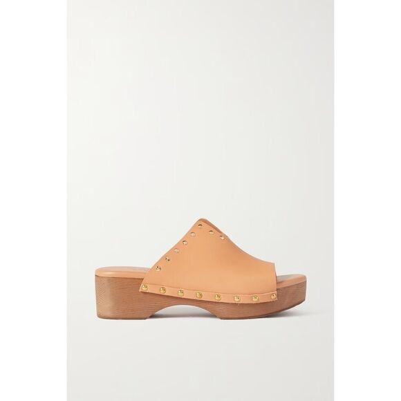 Ancient Greek Sandals Sagini Leather Clogs with Gold Studs Beige EU 39 US 9 - Picture 1 of 13